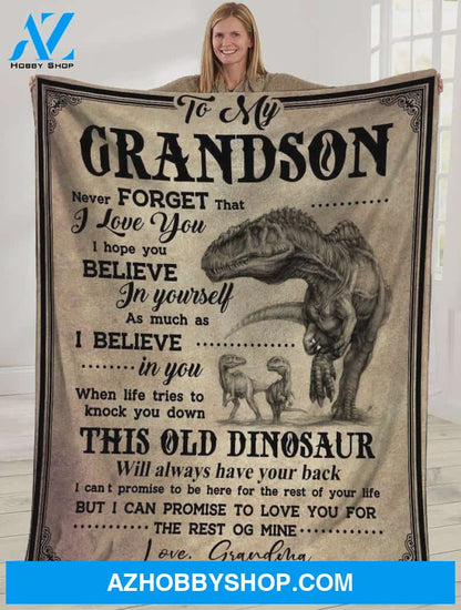 Personalized To My Grandson Dinosaur Fleece Blanket From Grandma Never Forget That I Love You Great Great Customized Blanket For Birthday Christmas Thanksgiving