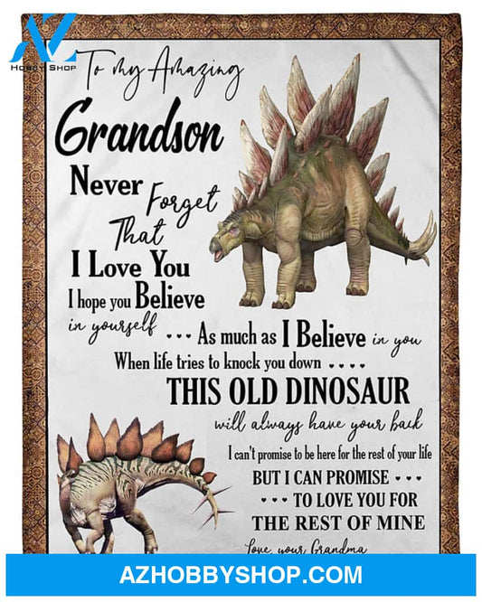 Personalized To My Grandson Dinosaur Fleece Blanket From Grandma This Old Dinosaur Will Always Have Your Back Great Customized Gift For Birthday Christmas Thanksgiving