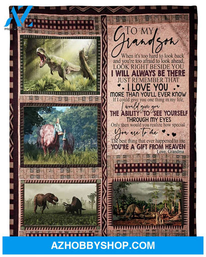 Personalized To My Grandson Dinosaur Fleece Blanket From Grandma You Are A Gift From Heaven Great Customized Gift For Birthday Christmas Thanksgiving