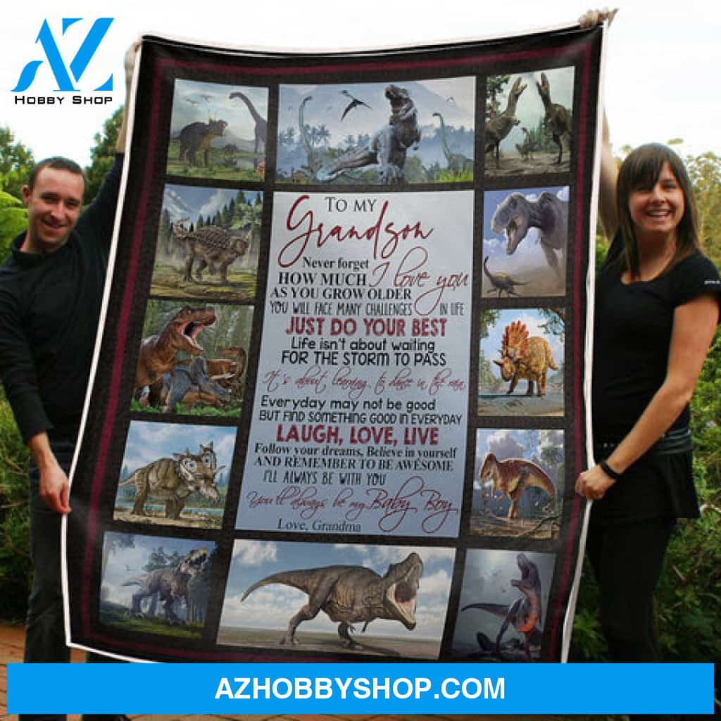 To My Grandson Dinosaur Remember To Be Awesome Gift From Grandma Fleece Blanket - Quilt Blanket