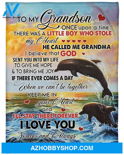 Personalized To My Grandson Dolphin Fleece Blanket From Grandma Keep Me In Your Heart Great Customized Gift For Birthday Christmas Thanksgiving