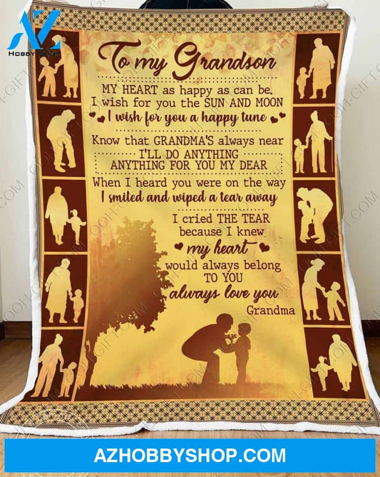 Personalized To My Grandson Fleece Blanket From Grandma My Heart As Happy As Can Be Customized Gifts For Birthday Christmas Thanksgiving