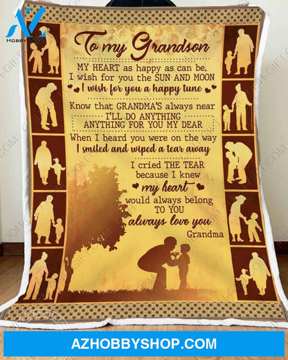 Personalized To My Grandson Fleece Blanket From Grandma My Heart As Happy As Can Be Customized Gifts For Birthday Christmas Thanksgiving