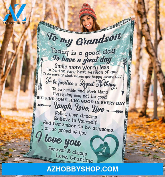 Personalized To My Grandson Fleece Blanket From Grandma Smile More Worry Less Great Customized Gift For Birthday Christmas Thanksgiving