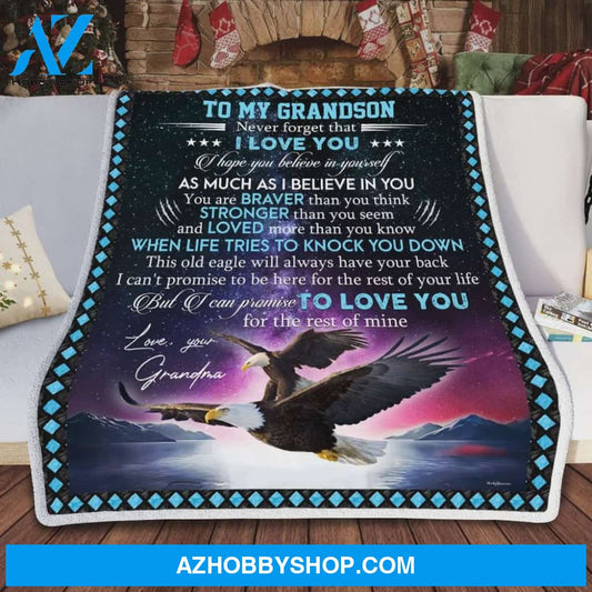 Personalized To My Grandson Fleece Blanket From Grandma This Old Eagle Will Always Have Your Back Great Customized Blanket For Birthday Christmas Thanksgiving