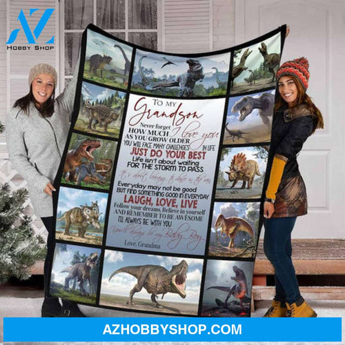 To My Grandson From Grandma Dinosaur Fleece Blanket,Gifts Birthday, Sherpa Blanket, Mink Blanket, Family Blanket, Special