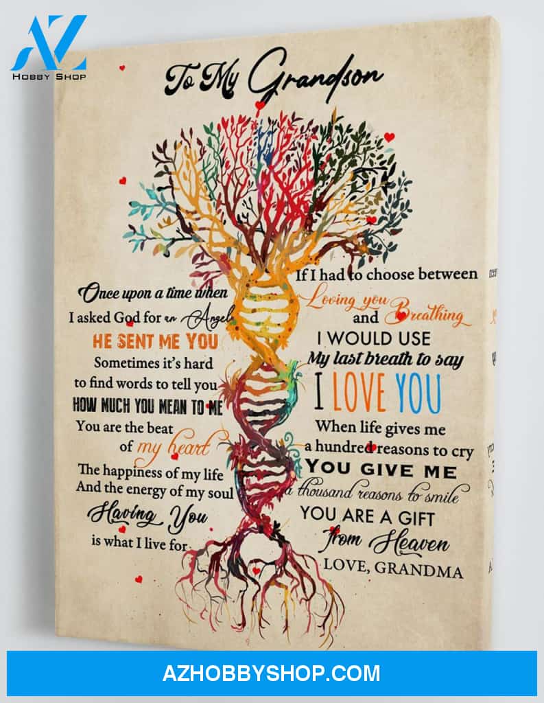 To My Grandson - From Grandma - Framed DNA Tree Canvas Gift GMS064