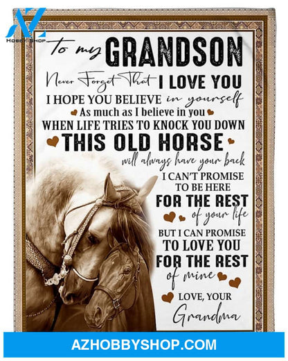 Personalized To My Grandson Horse Fleece Blanket From Grandma I Love You For The Rest Of Mine Great Customized Gift For Birthday Christmas Thanksgiving