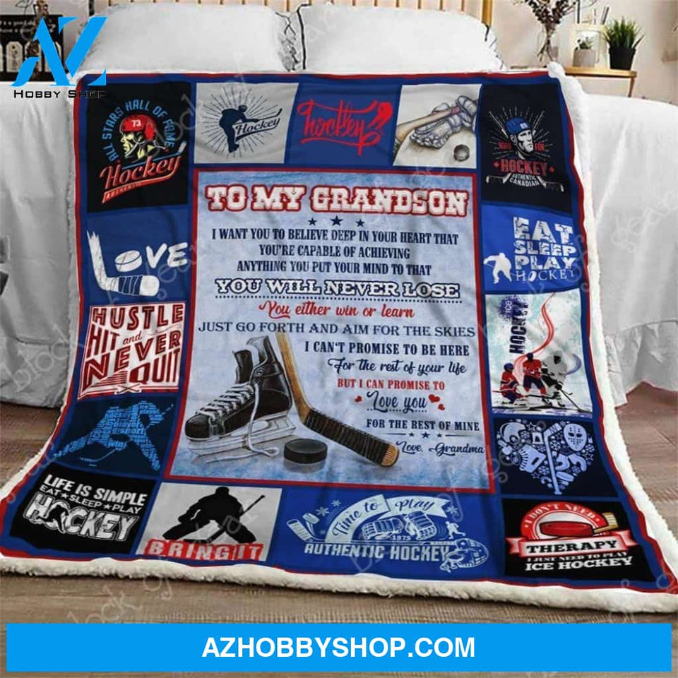 To My Grandson Ice Hockey Fleece Blanket Gift For Grandson | Family Blanket