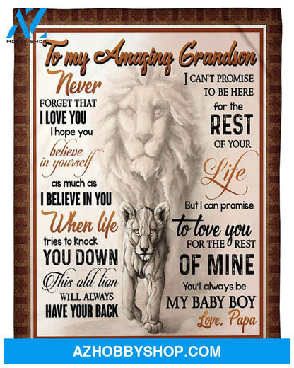 Personalized To My Grandson Lion Fleece Blanket From Grandpa When Life Tries To Knock You Down Great Customized Gift For Birthday Christmas Thanksgiving