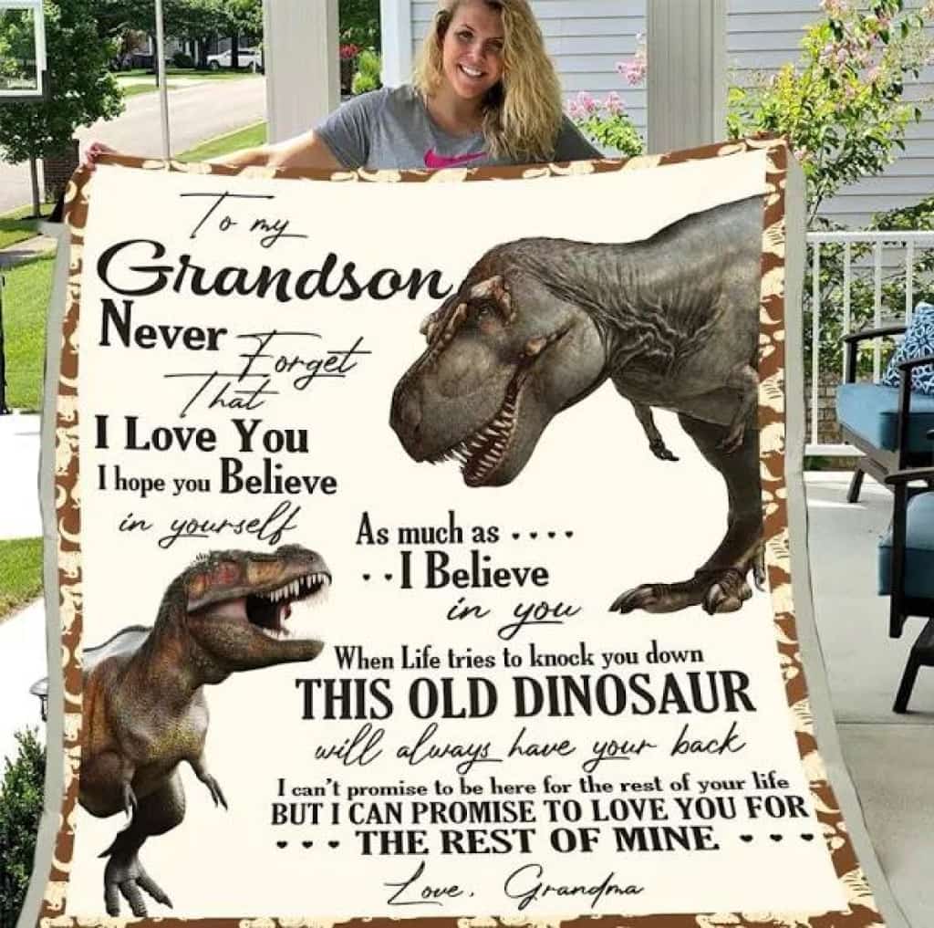 To My Grandson Never Forget That I Love You Dinosaur Blanket Fleece Blanket,
