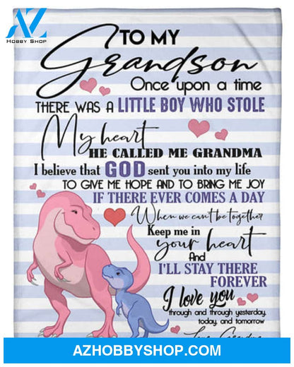 To My Grandson Once Upon a Time There Was A Little Boy Who Stole - Dinosaur Blanket For Grandson Gift From Grandma 