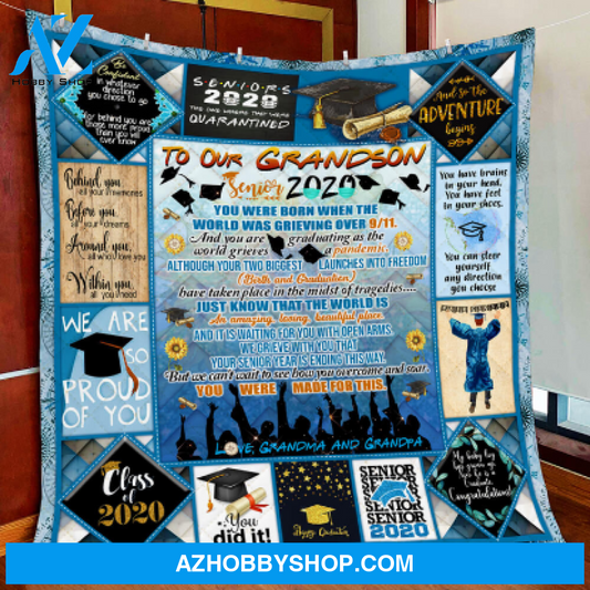 To My Grandson Senior 2020 Grandma Quilt Blanket - FitWearPro