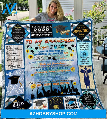 To My Grandson Senior 2020 Nana Quilt Blanket Ltd - FitWearPro