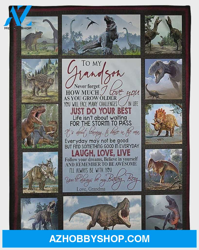 Personalized To My Grandson T-Rex Fleece Blanket From Grandma Never Forget How Much I Love You Great Customized Blanket For Birthday Christmas Thanksgiving