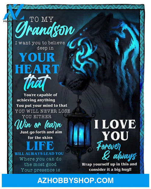 Personalized To My Grandson Tiger Fleece Blanket From Grandma Your Presence Is Needed Here Great Customized Gift For Birthday Christmas Thanksgiving