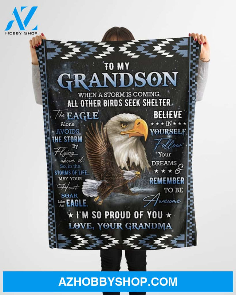 To My Grandson When A Storm Is Coming - Eagle Blanket Gift For Grandson From Grandma Family Birthday Gift Home Decor Bedding Couch Sofa Soft And Comfy Cozy
