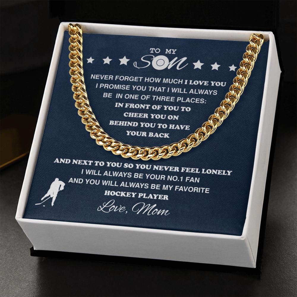 To My Hockey Son, From Mom - Cuban Link Necklace, Cuban Link Chain