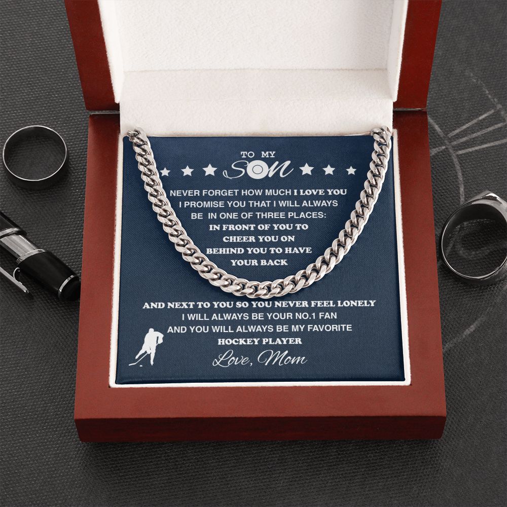 To My Hockey Son, From Mom - Cuban Link Necklace, Cuban Link Chain