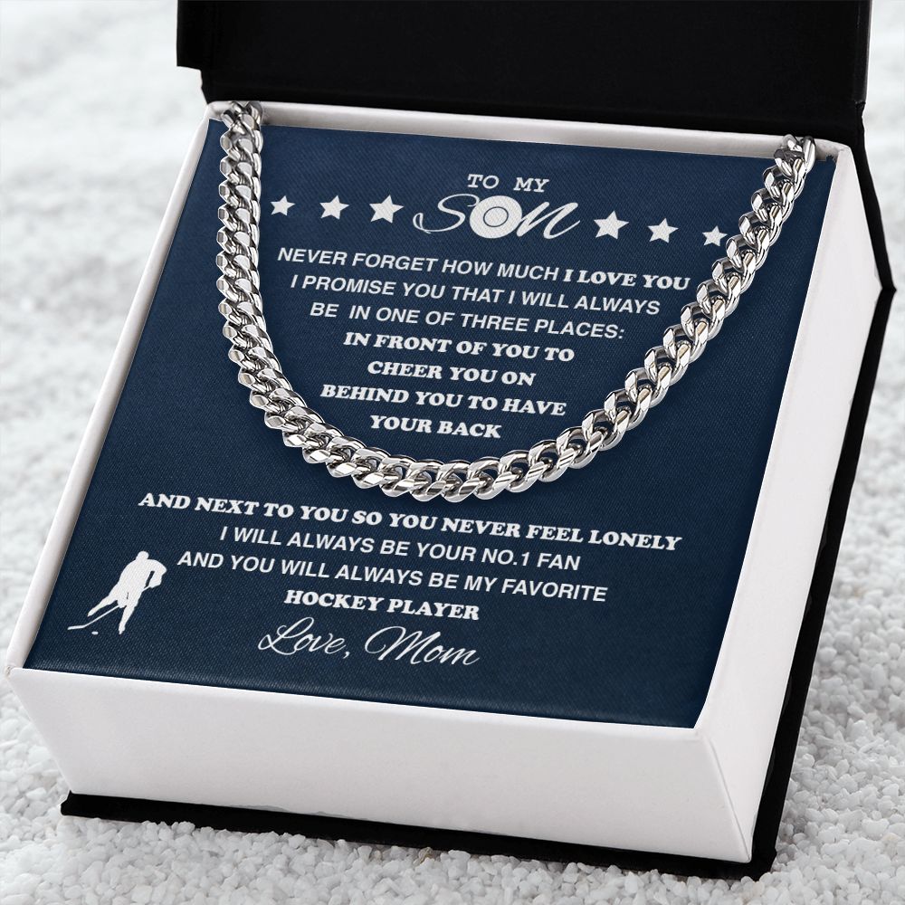 To My Hockey Son, From Mom - Cuban Link Necklace, Cuban Link Chain