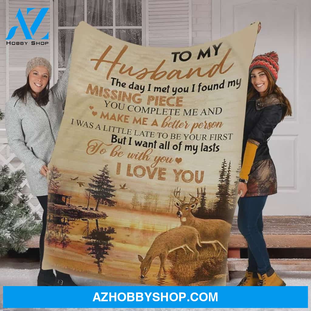 Personalized To My Husband Deer Fleece Blanket The day I Met You I Love You Customized Blanket For Birthday Christmas Thanksgiving