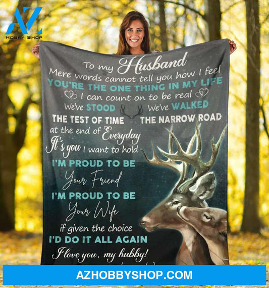 Personalized To My Husband Deer Hunting Fleece Blanket From Wife I'm Proud To Be Your Wife Great Customized Blanket Gifts For Valentine's Day Birthday Christmas Thanksgiving