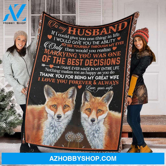 Personalized To My Husband Fox Fleece Blanket I Love You Forever and Always Great Customized Blanket For Birthday Christmas Thanksgiving