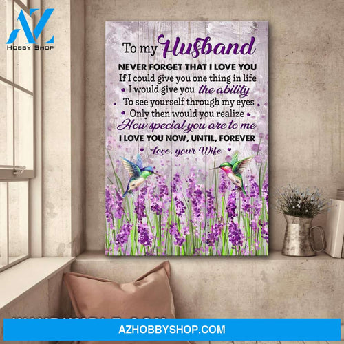 To my husband - Lavender field and Hummingbird - I love you now, until, forever - Couple Portrait Canvas Prints, Wall Art