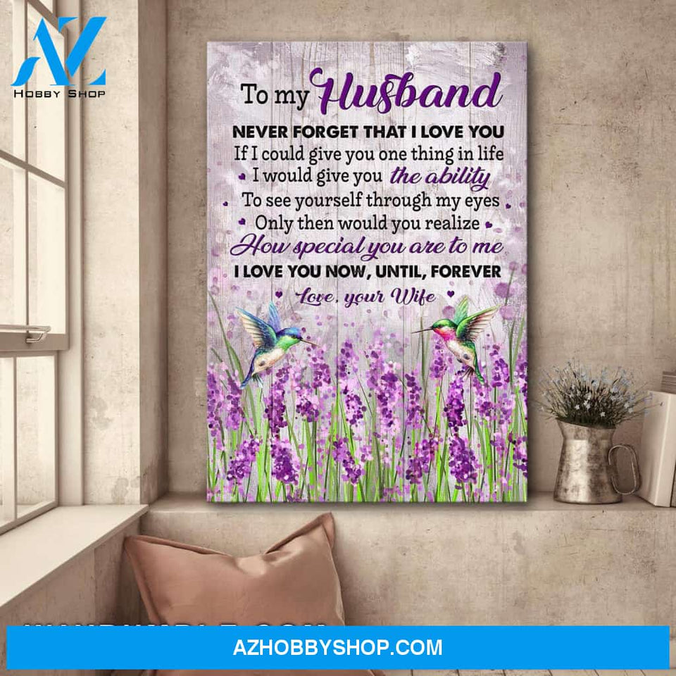 To my husband - Lavender field and Hummingbird - I love you now, until, forever - Couple Portrait Canvas Prints, Wall Art