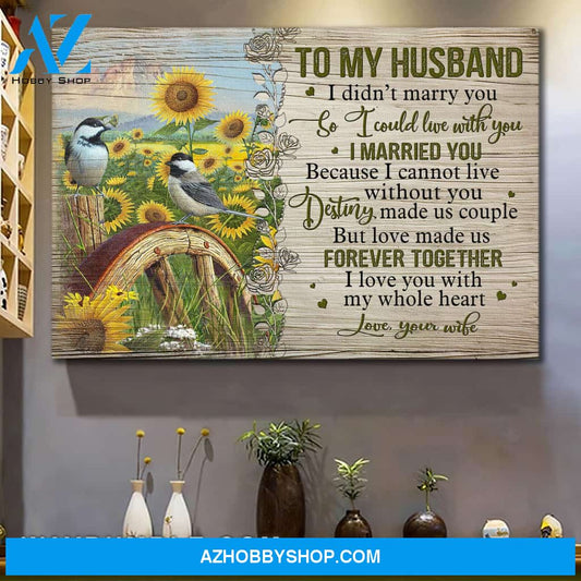 To my husband, Love made us forever together - Black-capped Chickadee, Sunflower painting Landscape Canvas Prints, Wall Art