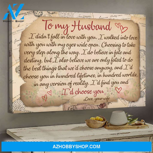 To my husband, Old letter from wife, I'd choose you in hundred life times - Couple Landscape Canvas Prints, Wall Art
