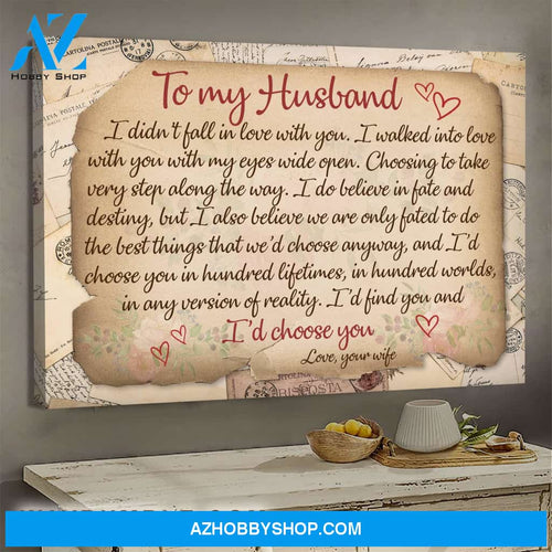 To my husband, Old letter from wife, I'd choose you in hundred life times - Couple Landscape Canvas Prints, Wall Art