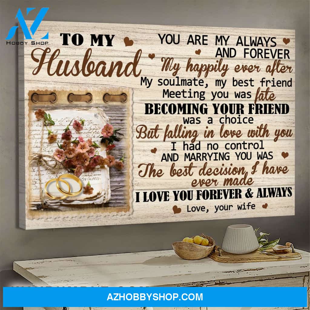 To my husband - Wedding rings and letter - You are my happily ever after - Couple Landscape Canvas Prints, Wall Art