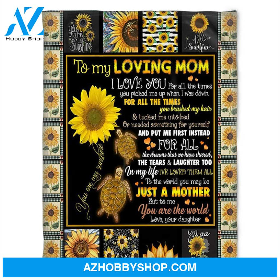 To My Loving Mom I Love You For Sunflowers Turtle,Fleece Blanket.Gift For Friend Family Home Decor Bedding Couch Sofa Soft And Comfy Cozy