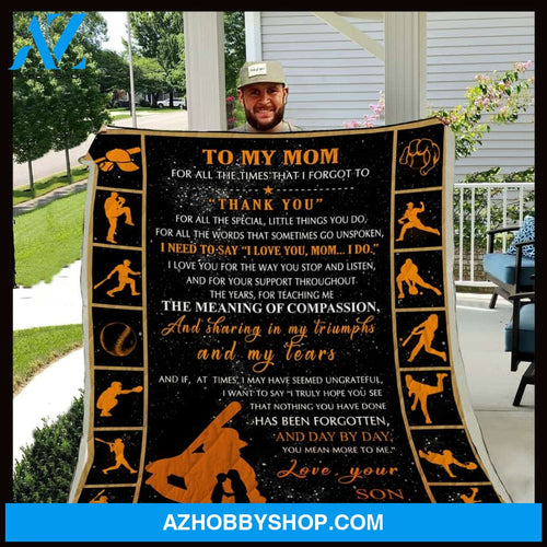 Personalized To My Mom Baseball Fleece Blanket From Son Thank You Great Customized Blanket Gifts For Mother's Day Birthday Christmas Thanksgiving