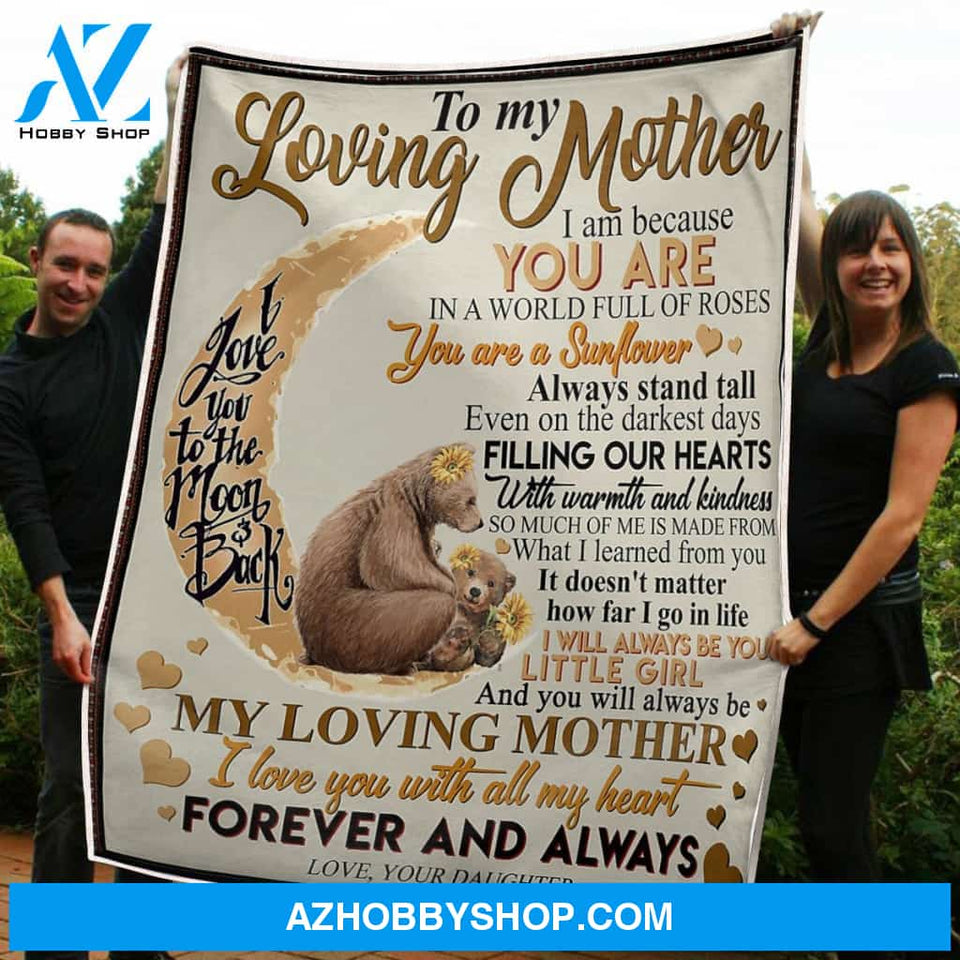 To My Mom Bears & Sunflower I Love You To The Moon And Back Gift From Daughter Fleece Blanket