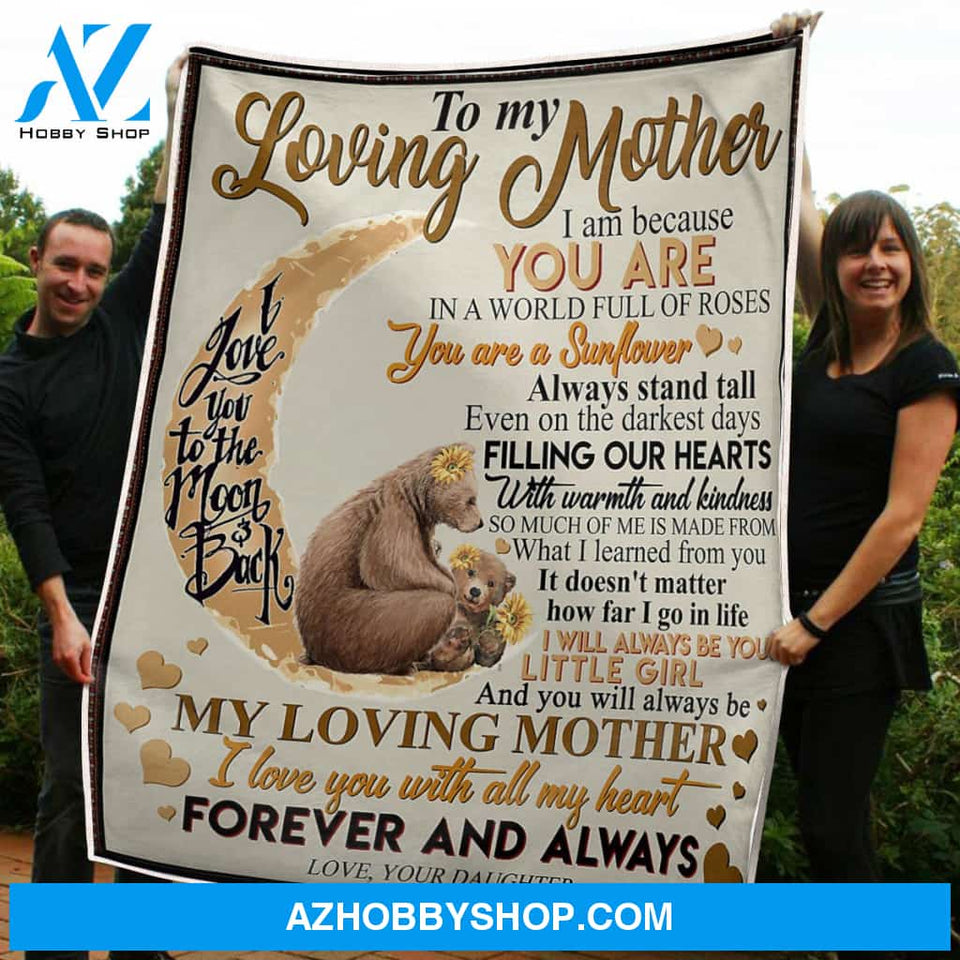 To My Mom Bears & Sunflower I Love You To The Moon And Back Gift From Daughter Fleece Blanket