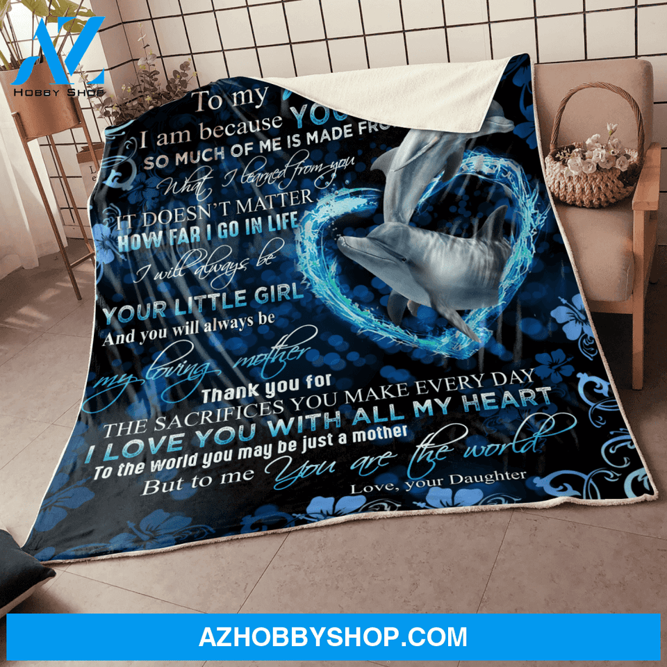 To My Mom Dolphin I Love You With All My Heart Blanket Gift For Mom From Daughter Home Decor Bedding Couch Sofa Soft and Comfy Cozy