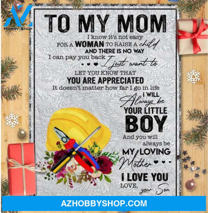Personalized To My Mom Electrician Fleece Blanket From Son I Know It's Not Easy Great Customized Blanket Gifts For Mother's Day Birthday Christmas Thanksgiving