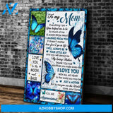 Personalized Blue Butterflies Mom Canvas, To My Mom Everything I Am You Helped Me Canvas Wall Art Mothers Day Gifts