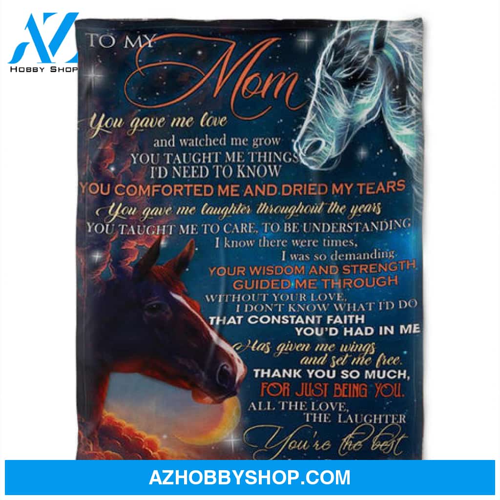 To My Mom You Gave Me Love And Watch Me Grow, Beautiful Horses Fleece Blanket 