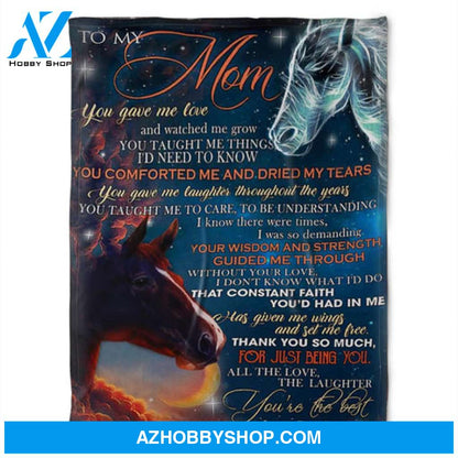 To My Mom You Gave Me Love And Watch Me Grow, Beautiful Horses Fleece Blanket 