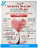 To My Mother In Law Thank You Blanket Gift For Mother In Law From Daughter In Law 