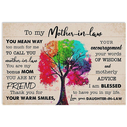 Gift For Mother In Law From Daughter In Law I'm Blessed To Have You In My Life Canvas Wall Art