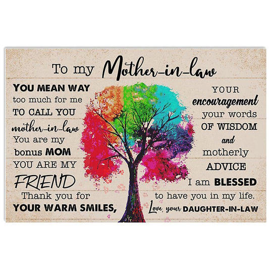 Gift For Mother In Law From Daughter In Law I'm Blessed To Have You In My Life Canvas Wall Art