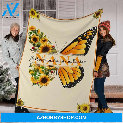 Personalized To My Nana Butterfly Sunflower Fleece Blanket Gift for Grandma Great Customized Gift For Birthday Christmas Thanksgiving Mother's Day