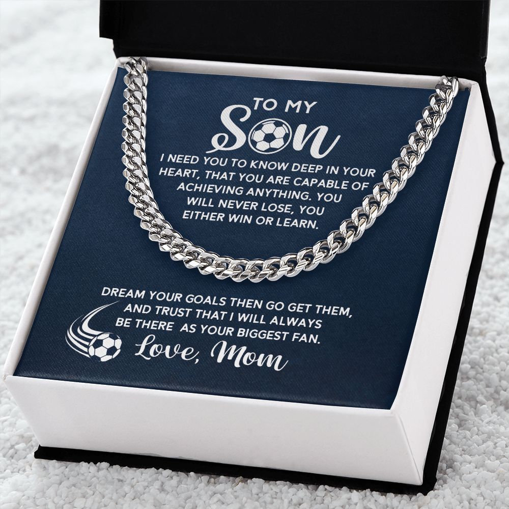 To My Soccer Son - Biggest Fan, From Mom, Cuban Link Chain