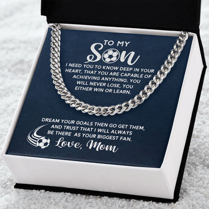 To My Soccer Son - Biggest Fan, From Mom, Cuban Link Chain
