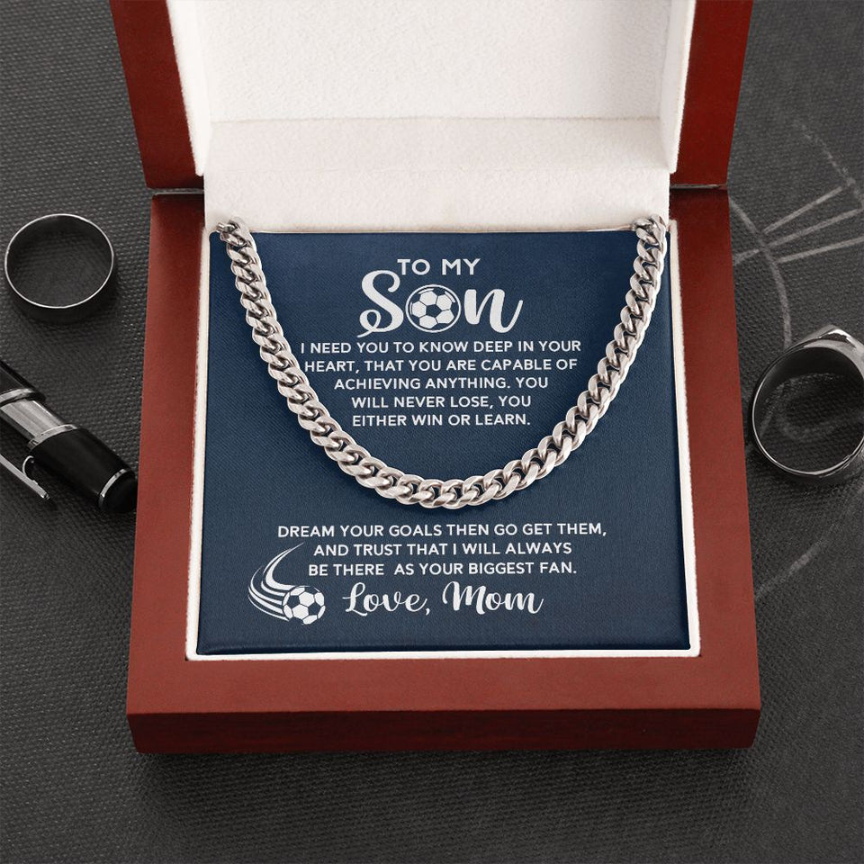 To My Soccer Son - Biggest Fan, From Mom, Cuban Link Chain