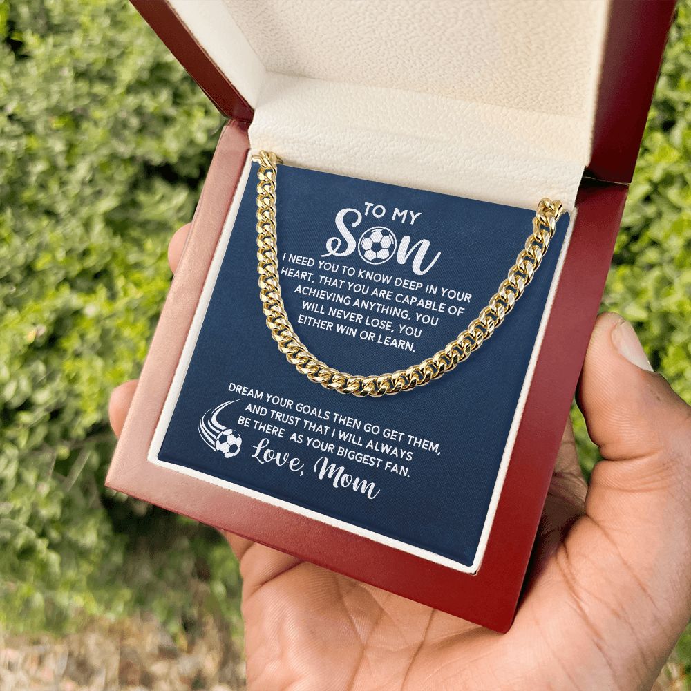 To My Soccer Son - Biggest Fan, From Mom, Cuban Link Chain